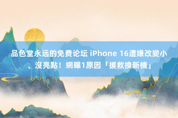 品色堂永远的免费论坛 iPhone 16遭嫌改變小、沒亮點！網曝1原因「援救換新機」